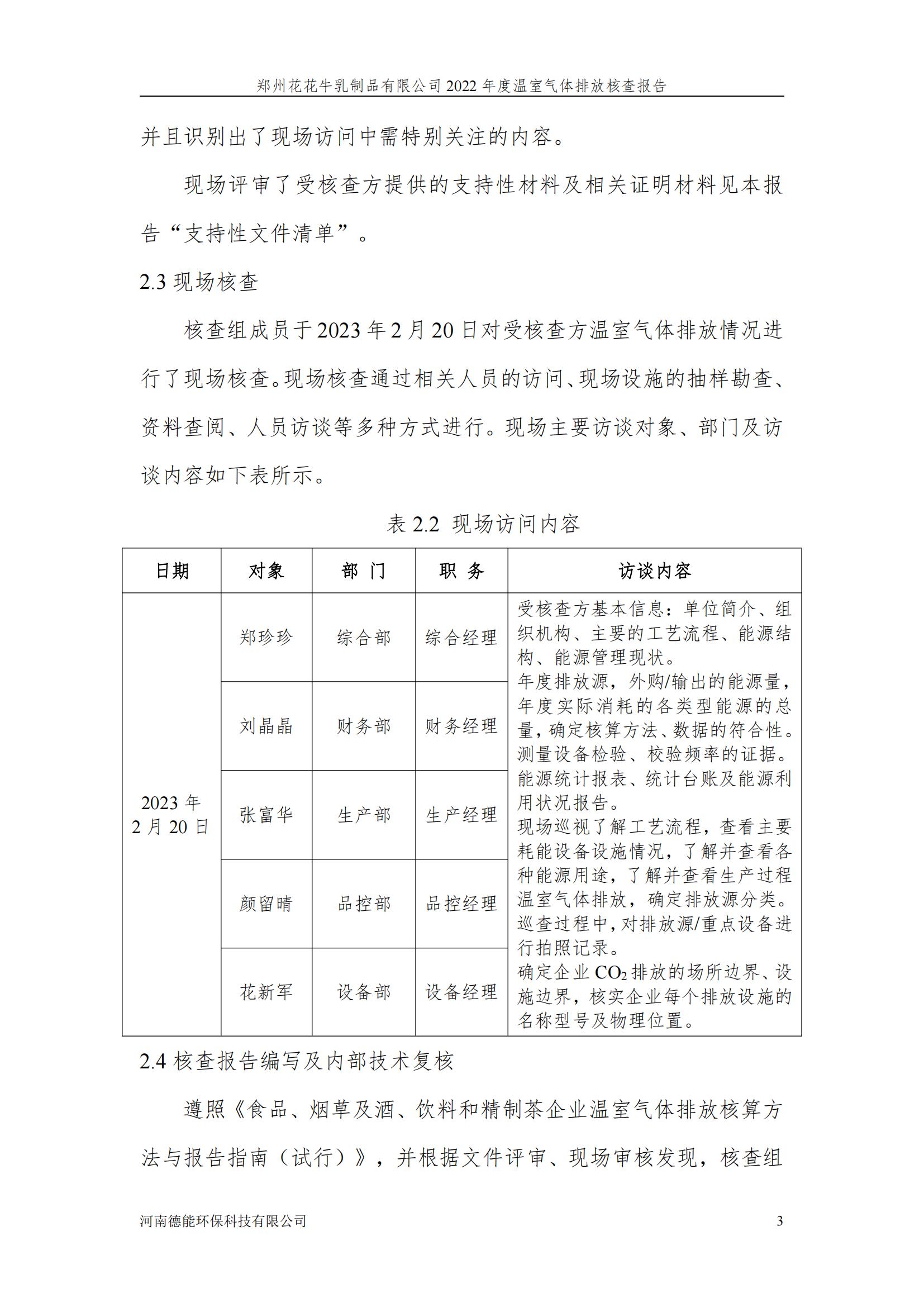 《郑州中欧（中国）乳制品有限公司2022年度温室气体排放核查报告》公示